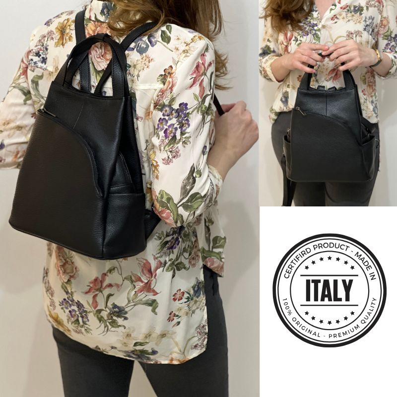 rucsac de dama din piele negru , made in Italy